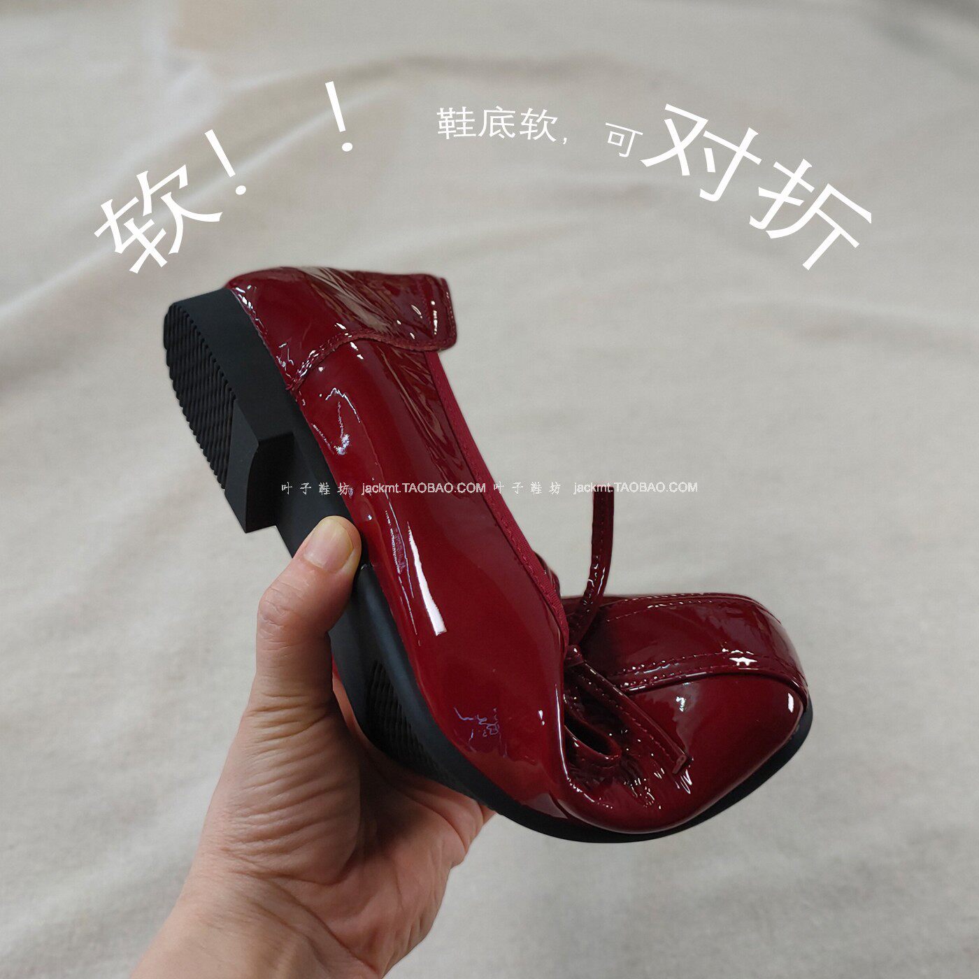 软糯无负担!防XIAO人本命年红色复古显瘦牛皮蝴蝶结小皮鞋平底鞋