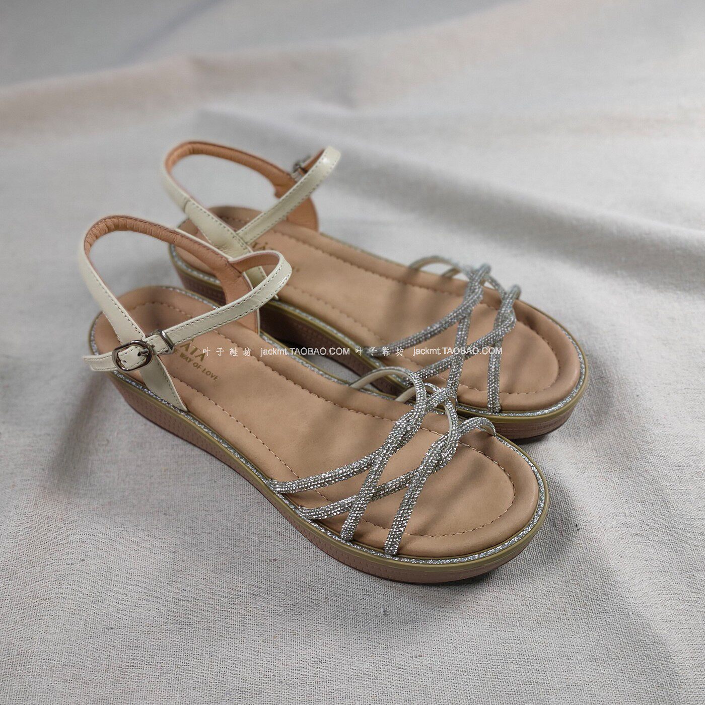 纯原！反季买更划算~仙女风显瘦真皮百搭水钻厚底轻 一字带凉鞋女,女鞋,罗马凉鞋,淘宝优惠券,粉丝福利购,淘宝优惠卷