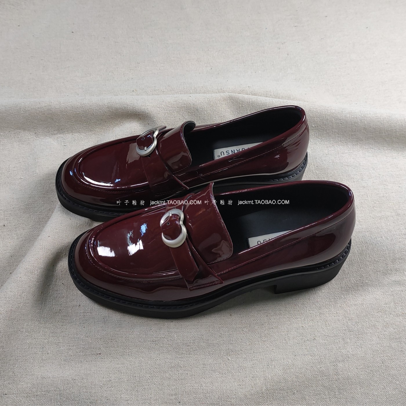 仅1对~纯原！脚感舒适~帅气百搭皮带扣红色牛皮厚底一脚蹬 乐福鞋