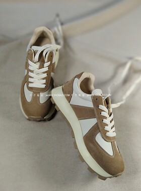 纯原！青春减龄真皮~增高真皮轻盈厚底米灰色小脏鞋老爹鞋运动 女