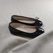 工鞋 仅1对 法式 复古黑色真皮蝴蝶结平跟芭蕾舞鞋 纯原 太舒服