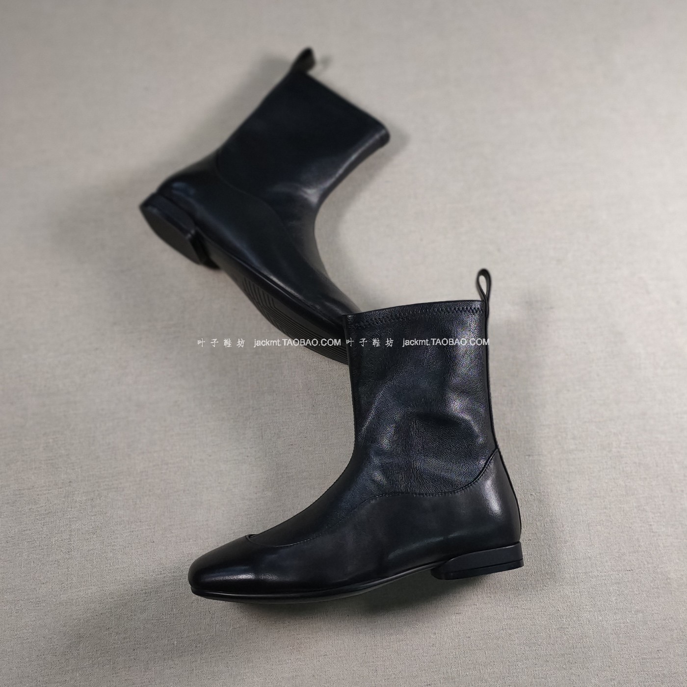 纯原~可奔跑平跟靴子！显瘦洋气黑色袜子短靴女单羊皮弹力瘦瘦靴