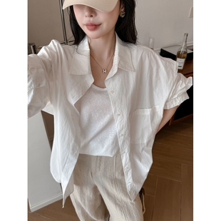 HM100砂洗棉防晒衬衫 衬衣上衣 女长袖 高级感背心外套白色春夏季
