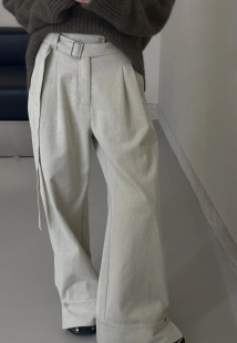 新品 女 高定高定 宽松直筒裤 看下摆 设计师系列羊毛裤 FP高品