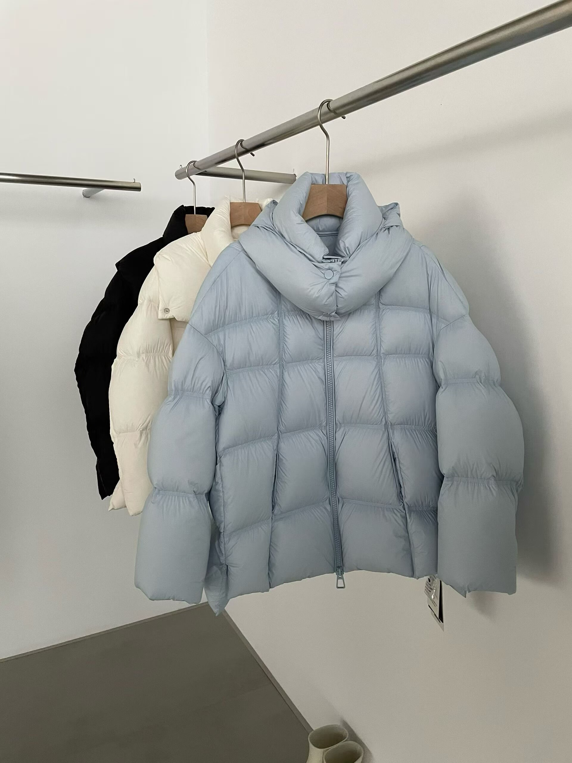 鹅绒 鹅绒 鹅绒 暖意绵绵 亲肤泡芙鹅绒 方块戴帽羽绒服女中长款