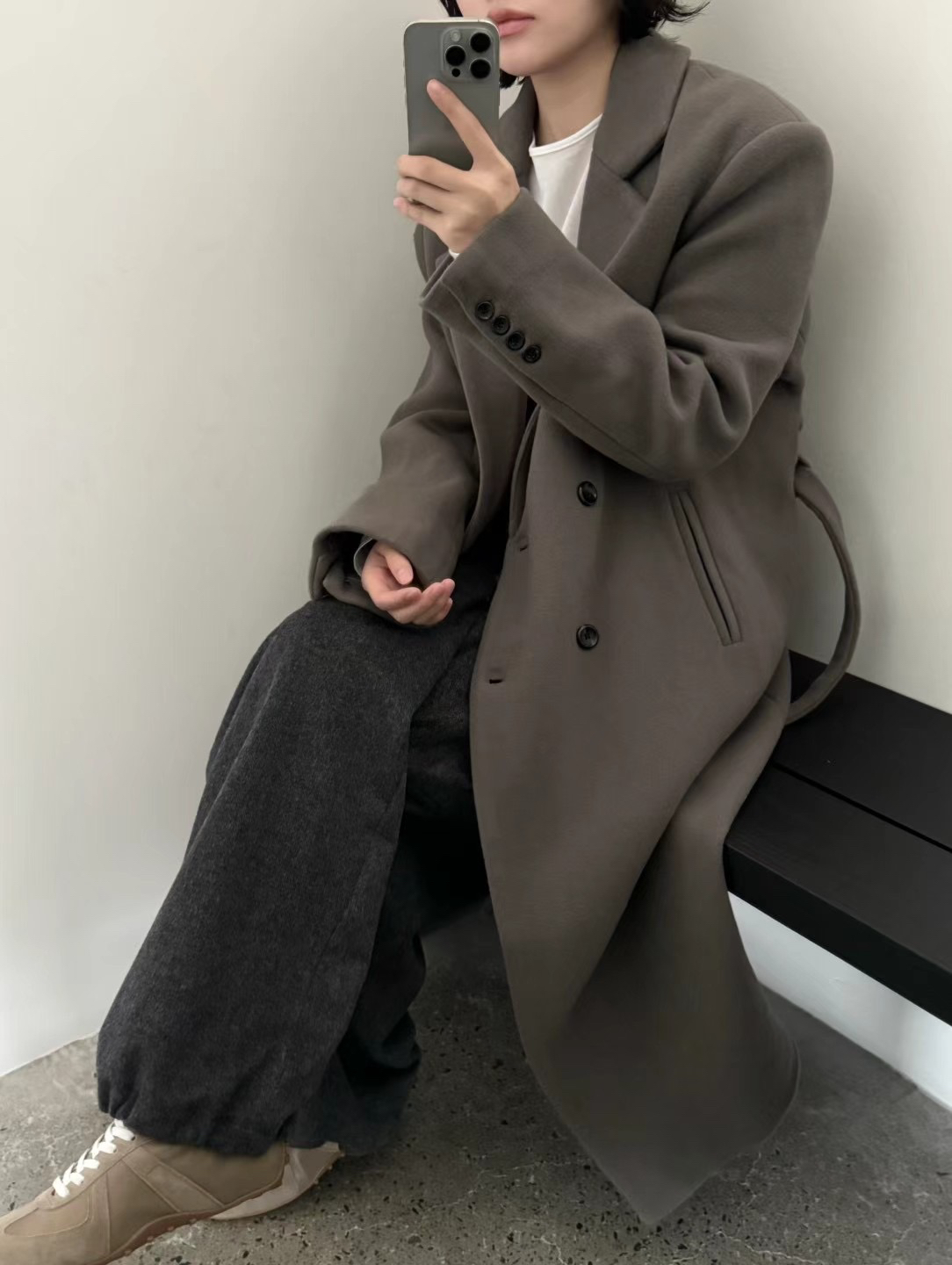 FP秋冬！经典枪驳领 纸片人显薄 双面羊毛腰带大衣轻暖外套