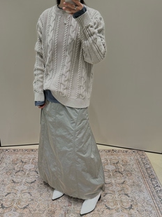 FP高品 户外 定制光泽感面料 松紧腰 下摆抽绳 中长款A字半身裙