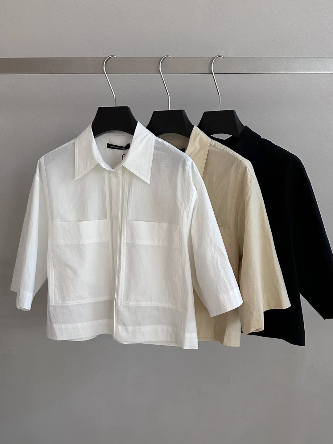 HEYI Forg设计师 2024夏季新品 工装风口袋纯色H版短款七分袖衬衫