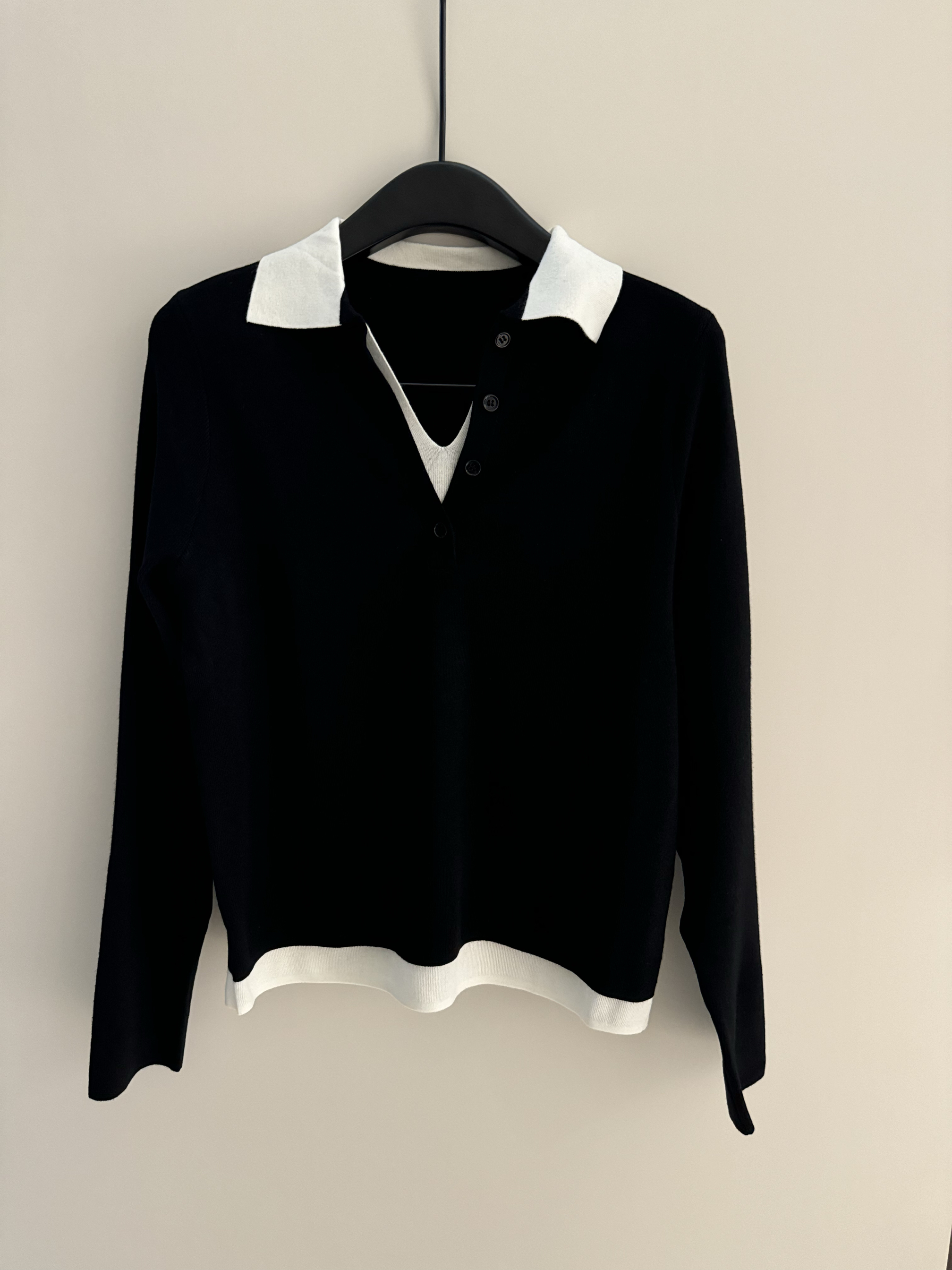 羊毛 撞色拼接 巴恩风毛针织衫女 假两件拼接翻领polo针织衫