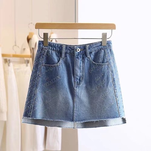 映氏ins女装专柜国内代购2021春420141烫钻字母牛仔半身短裙