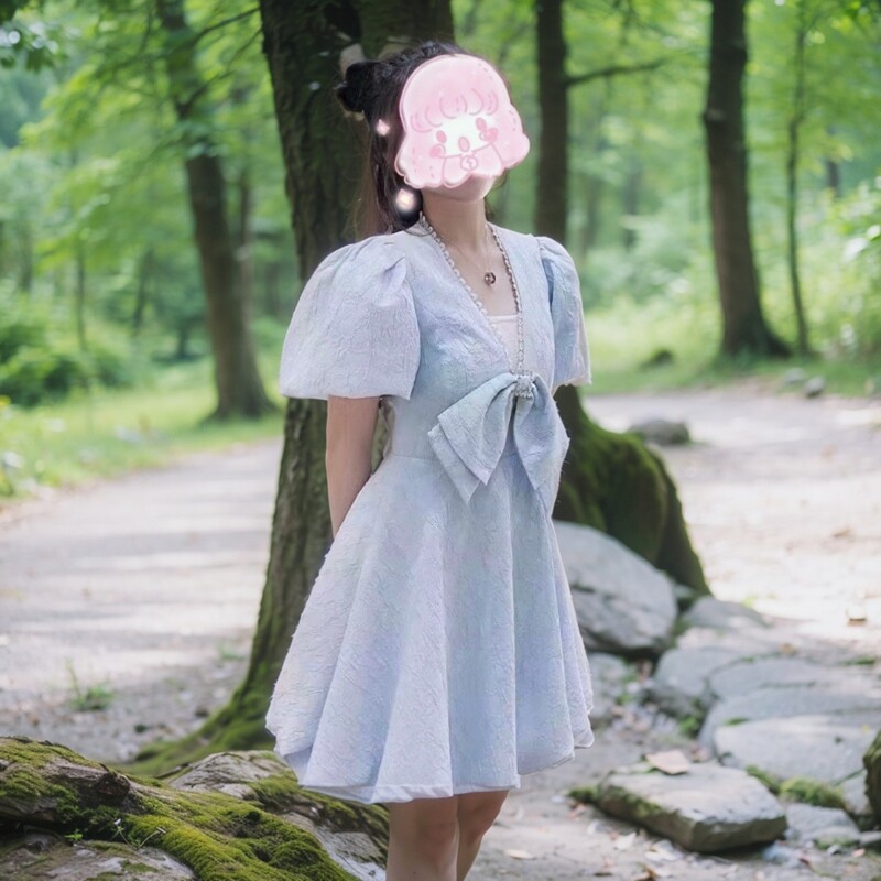 不退可换尺码 映氏ins女装夏款421260214蝴蝶结甜美连衣裙法式