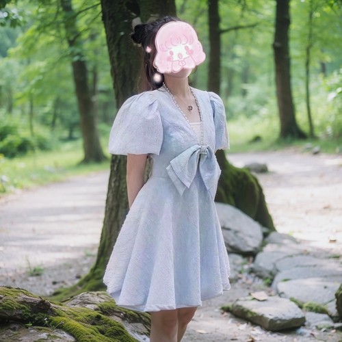 法式公主裙纯色连衣裙