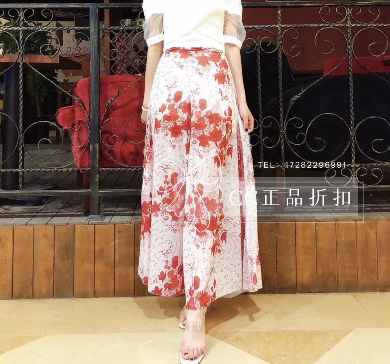 映氏ins女装专柜国内代购2019夏419230679雪纺休闲阔腿长裤