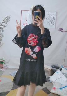 映氏ins女装专柜国内代购2020秋420360260假两件蕾丝拼接连衣裙