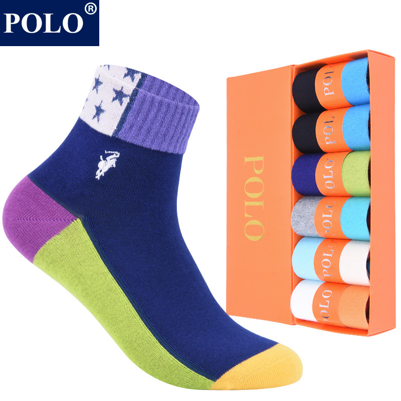 polo女式袜子纯棉中筒袜秋冬厚款保暖防臭彩色ins潮运动网红棉袜
