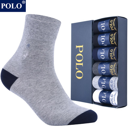 polo男士袜子中筒袜秋冬四季防臭吸汗休闲简约保暖无骨棉袜礼盒装