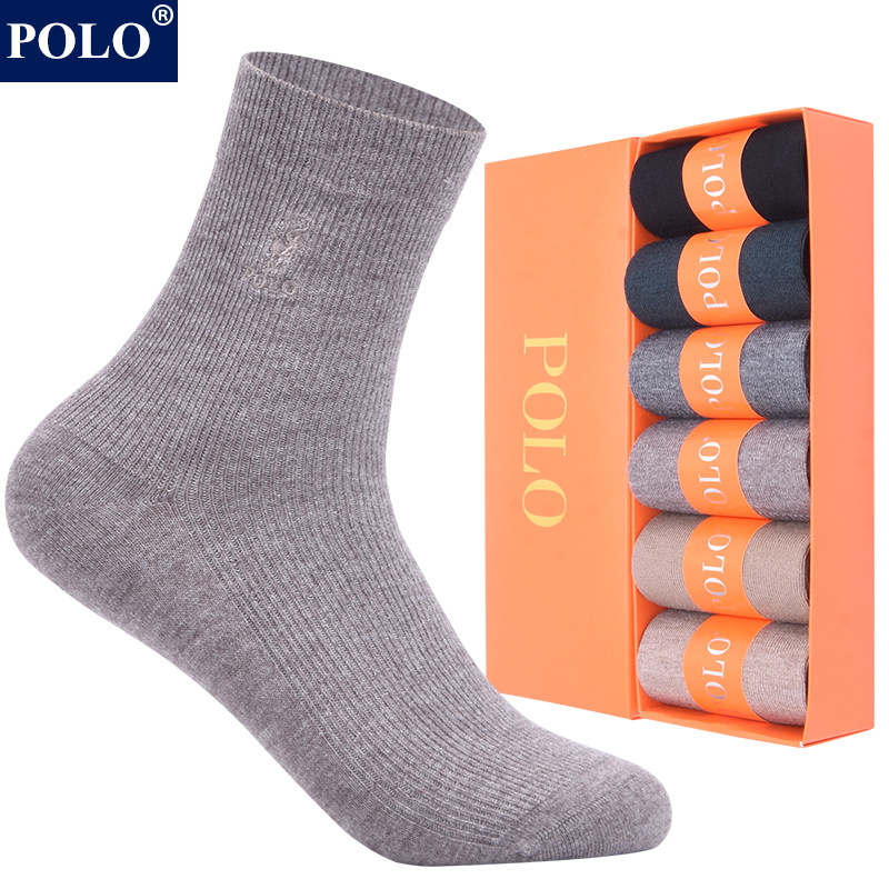 polo羊毛袜子女冬季中筒袜纯色休闲商务防臭无骨百搭长筒袜礼盒装