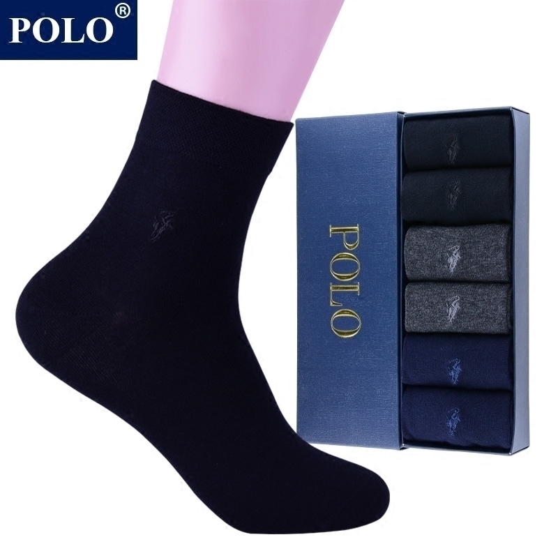 黑色polo防臭男纯棉商务袜礼盒装