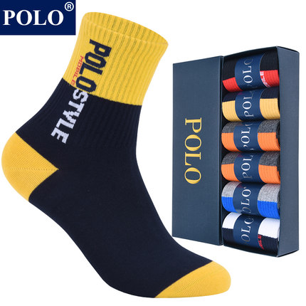 polo男士袜子纯棉防臭吸汗运动袜秋冬季厚款中筒时尚跑步潮长棉袜