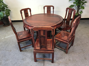 红木餐桌圆桌1.3老挝红酸枝巴里黄檀花枝国色天香中式饭桌雕花