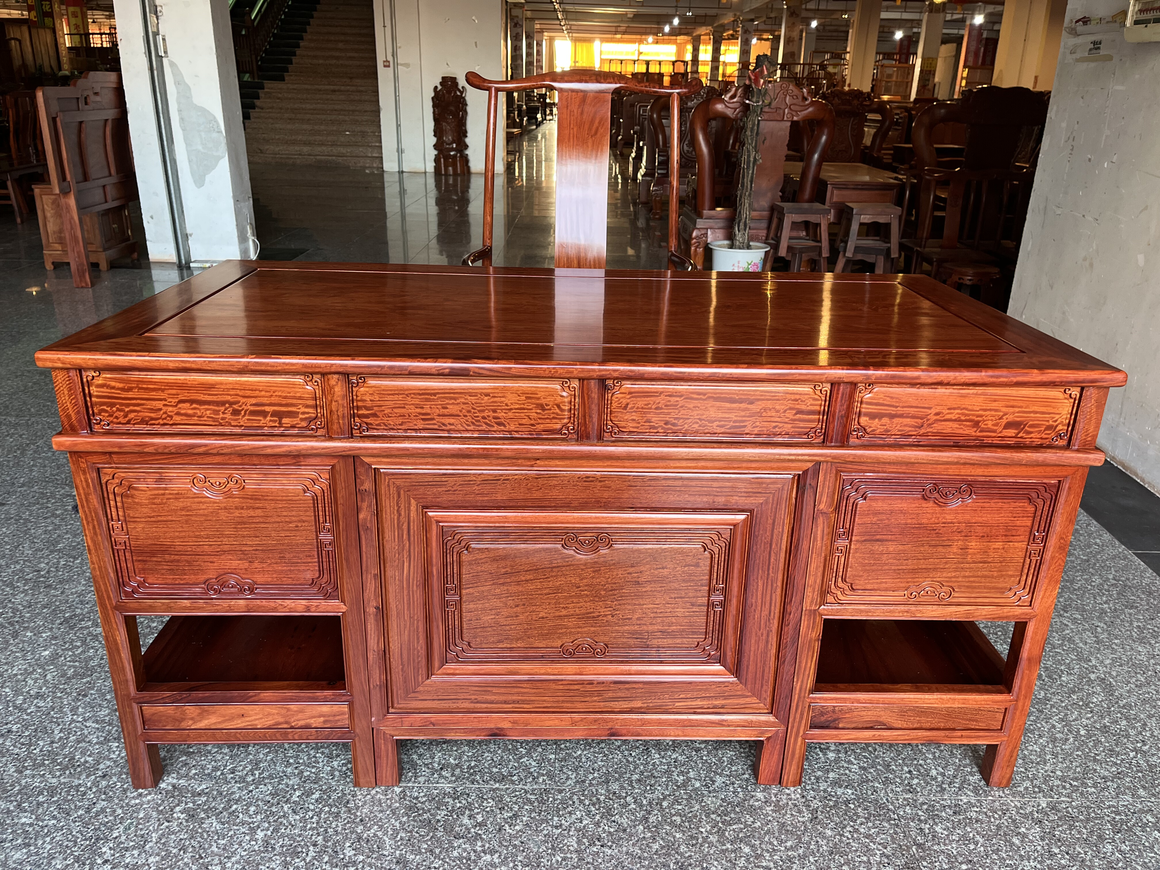 佰世红木1.6米书桌电脑桌写字台办公台缅甸花梨老板台大班台大板