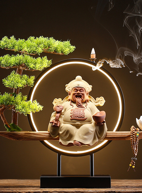 热销灯圈财神招财财神爷陶瓷中式家用办公室工艺摆件创意店铺开业