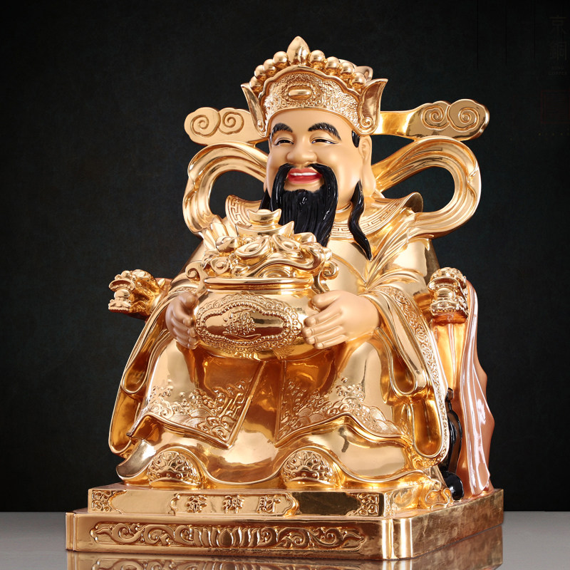 热销纯手工贴金财神爷神像纯铜财神爷佛像招财家用店铺开业送礼品