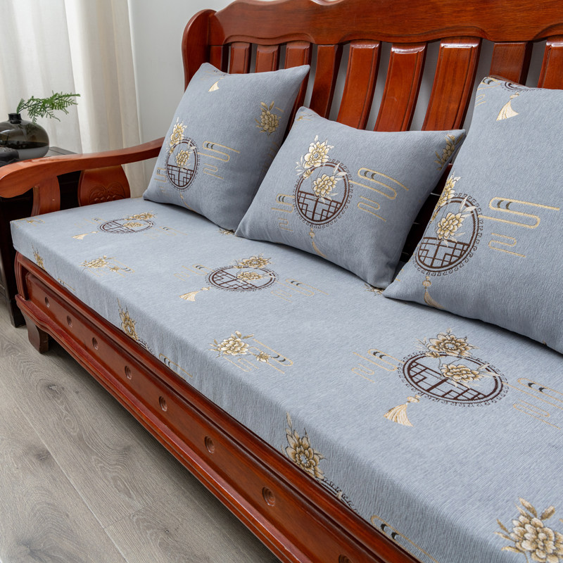 热销纯色亚麻防水防滑实木沙发坐垫四季红木椅加硬海绵可拆洗沙发