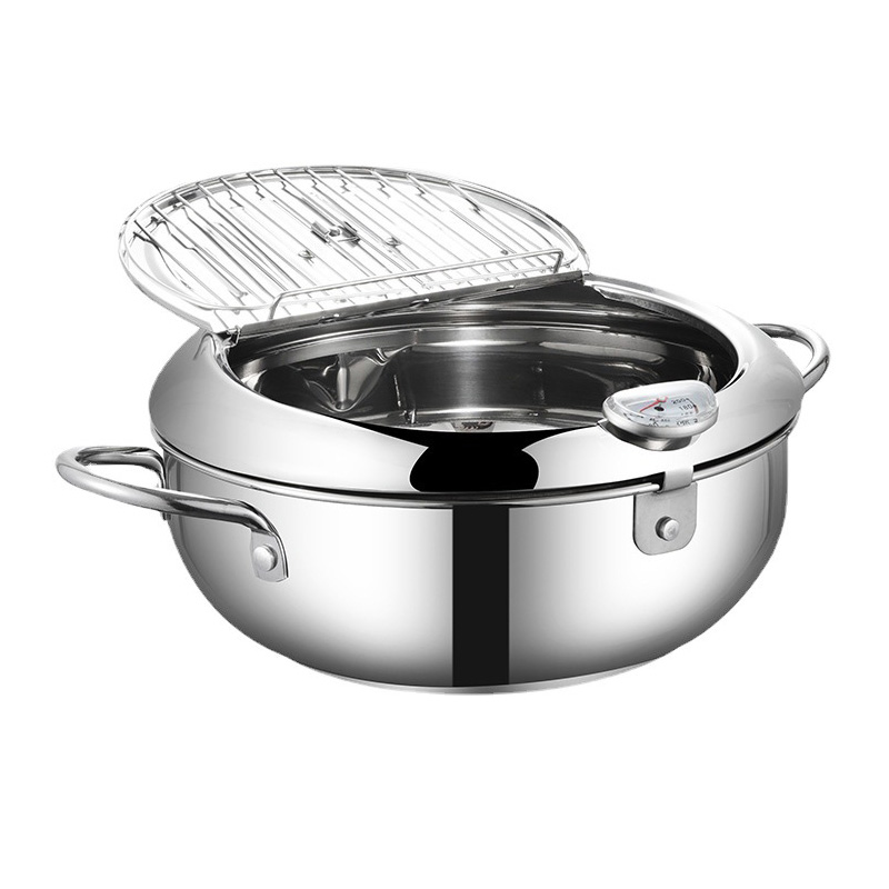 热销日式天妇罗油炸锅 家用带温度计小炸锅304不锈钢燃气灶电磁炉