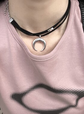 热销月亮吊坠项链 帅气百t搭多层金属吊坠项链背心链夏日百搭小众