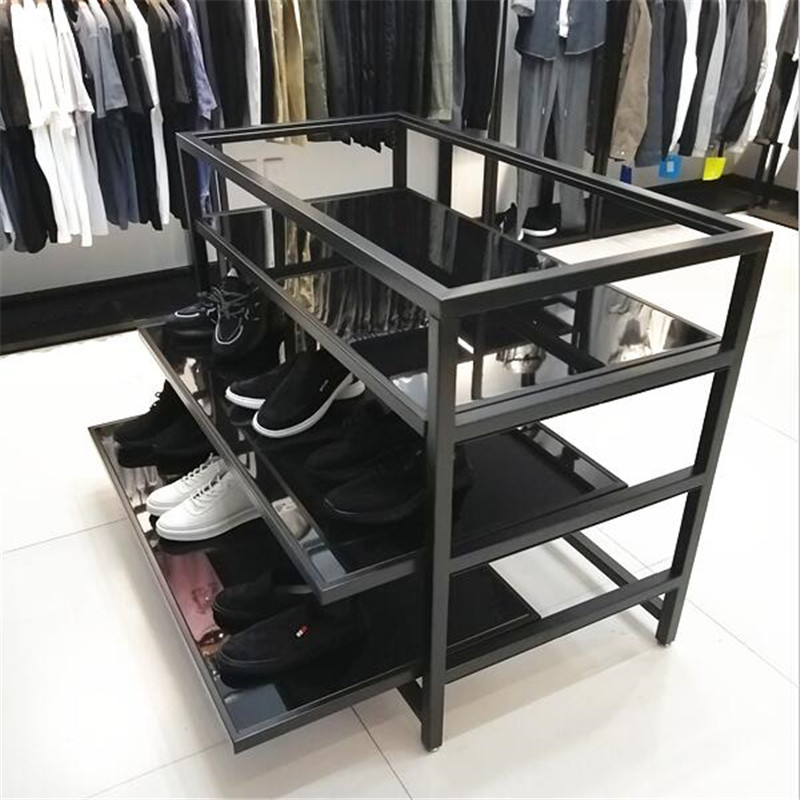 热销橱窗展示柜服装店货架高低流水台落地式移动架中岛架铁艺桌子