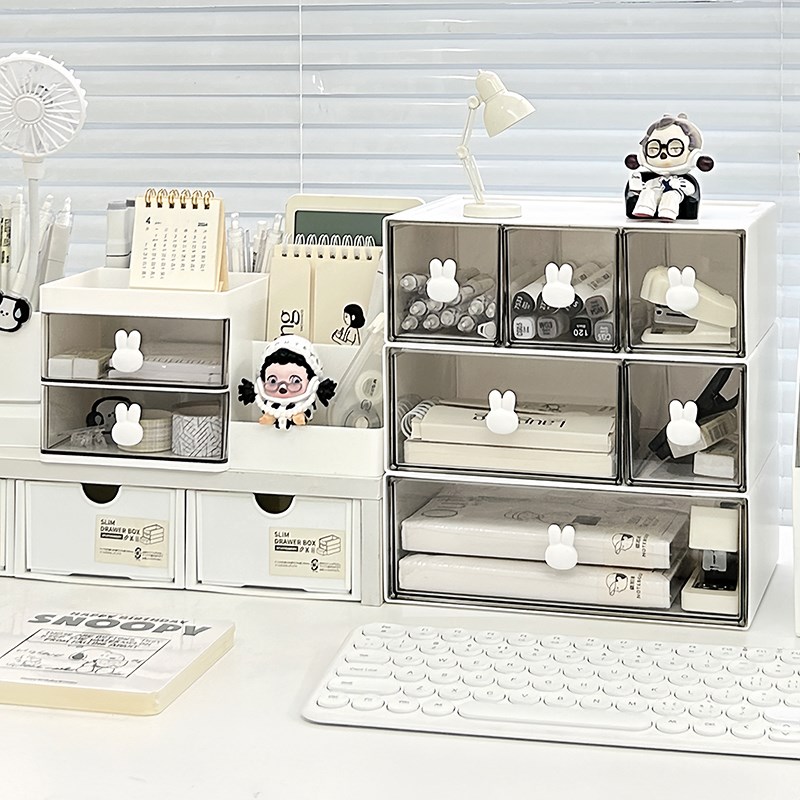 热销桌面收纳盒抽屉式亚克力学生笔筒办公室文具杂物化妆品整理置