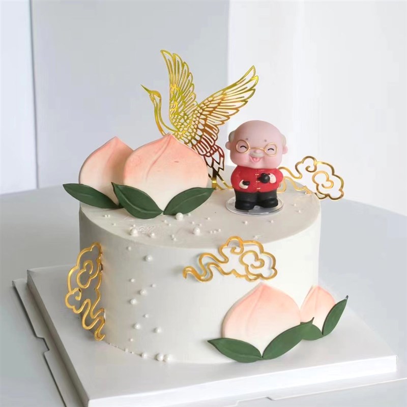 热销祝寿蛋糕装饰摆件寿桃爷爷奶奶福字寿字亚克力插牌数字蜡烛插