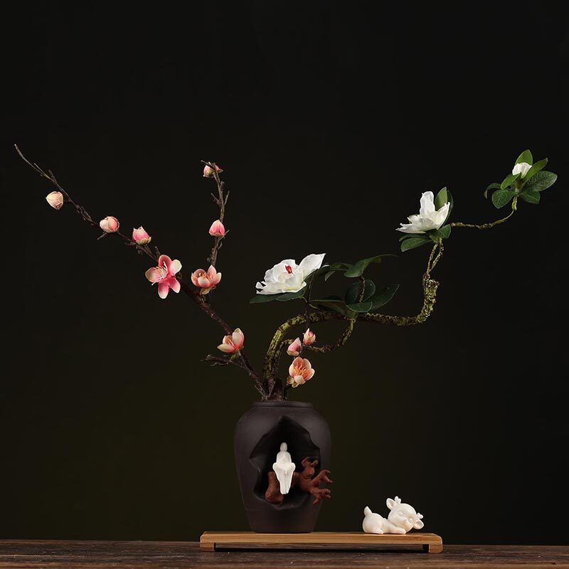 热销北欧简约中式禅意花器陶瓷干花插花客厅桌面装饰小花瓶工艺品