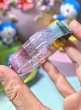 老货稀有梦幻色系纯天然阿富汗紫碧玺蓝碧玺西瓜碧玺大手排12mm