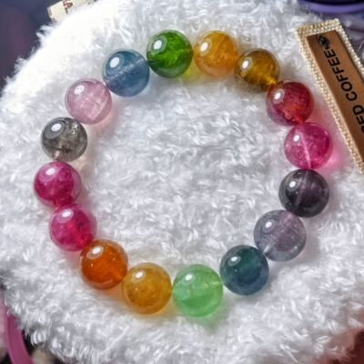 纯天然艳丽巴西彩虹碧玺大手串手链13mm紫碧玺蓝碧玺西瓜碧玺猫眼