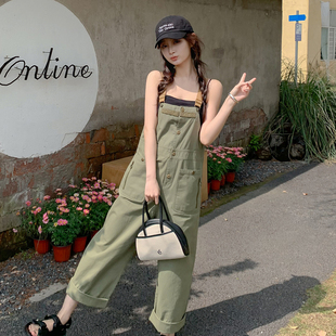 多巴胺背带裤女夏季2025新款小个子学院风韩版休闲减龄工装连体裤