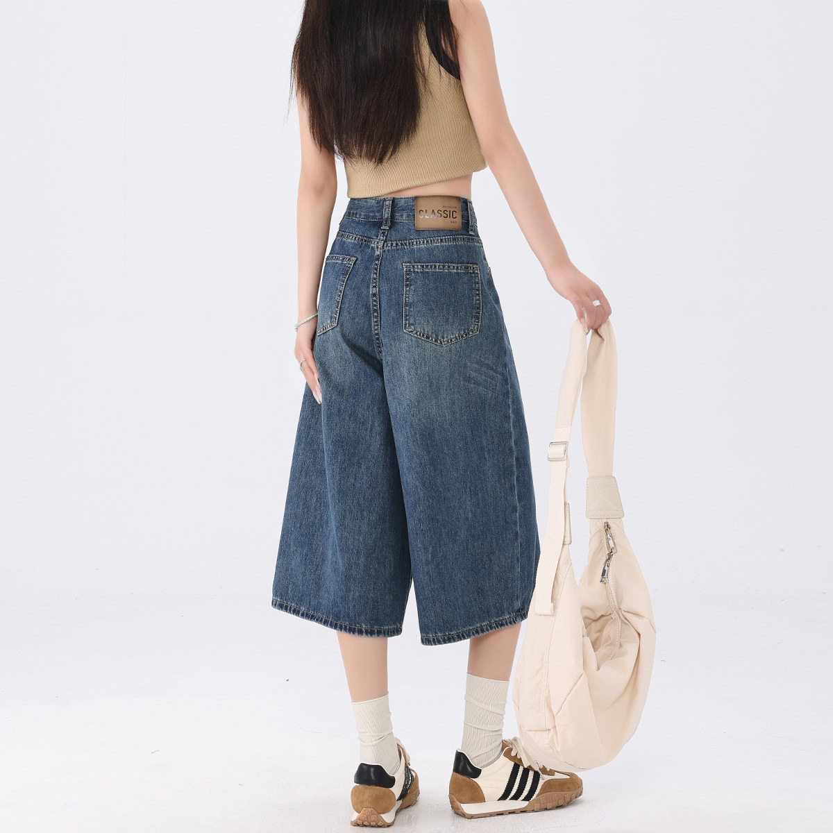 美式复古直筒阔腿七分牛仔裤女夏薄款2026新款低腰小个子八分中裤