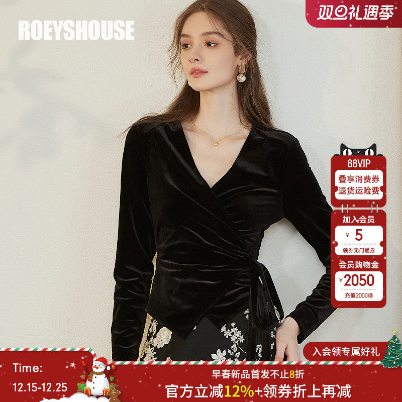 罗衣法式丝绒黑色衬衫