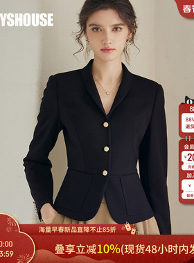 罗衣知性黑色正装小西装女春季职业OL商务修身长袖短款外套07455