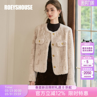 环保皮草11330 米色修身 罗衣保暖羊羔毛皮毛一体外套女冬季 短款