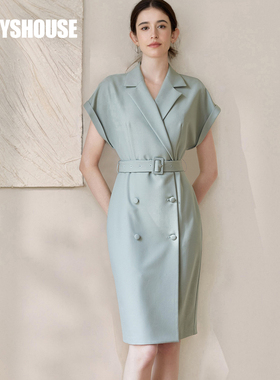 罗衣气质系带西装连衣裙女2025夏装新款知性蝙蝠袖修身裙子06473