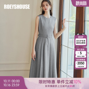 气质无袖 新款 收腰中长裙09990 系带百褶连衣裙女2025秋季 罗衣时尚