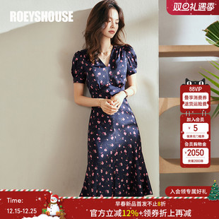 缎面裙子04310 花色修身 罗衣气质鱼尾摆碎花连衣裙女2025夏装 新款