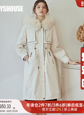 罗衣防寒貉子毛领派克服女2025冬季新款可拆卸内胆保暖外套05039