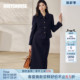 外套半身裙两件套13069 通勤短西装 罗衣高级深蓝色毛呢套装 女春季