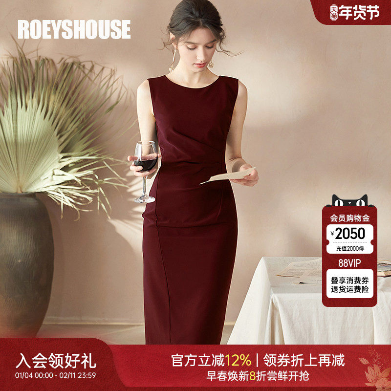 罗衣通勤职业连衣裙2025夏季新款知性褶皱无袖修身中长裙子01957,女装/女士精品,连衣裙,淘宝优惠券,粉丝福利购,淘宝优惠卷