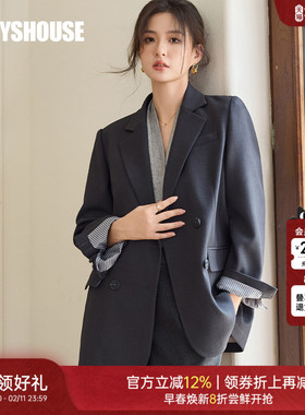 罗衣简约职业商务西装外套女春百搭正装深灰色薄款修身西服11053