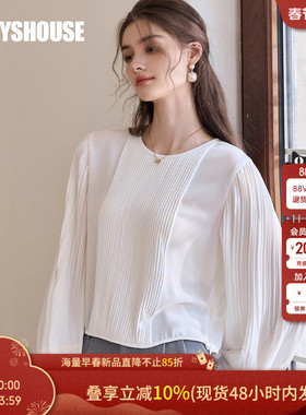 罗衣设计感风琴褶衬衫2025秋装新款气质白色衬衣灯笼袖上衣10945