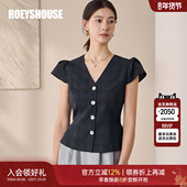 女2025夏季 新款 气质法式 罗衣知性V领收腰格子衬衫 泡泡袖 上衣12117